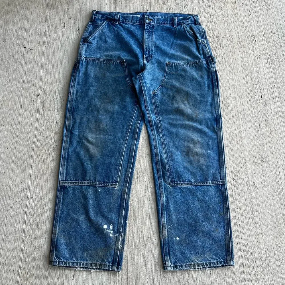 Carhartt denim blue jean double knee work wear carpenter pants